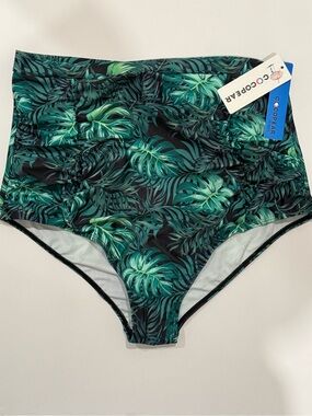 Palm Print High-Waist Swim Bottoms